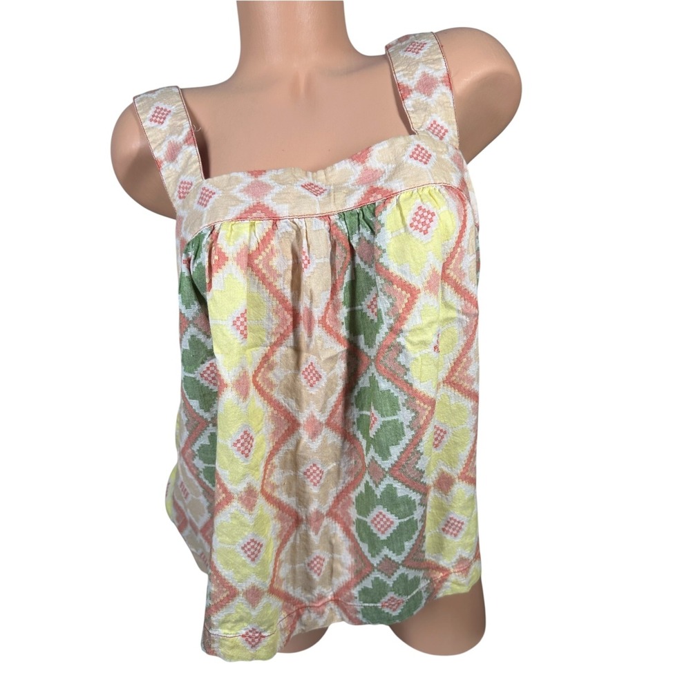 By Anthropologie Medium Womens Tank Top Wide Strap Boho Button Square Neck